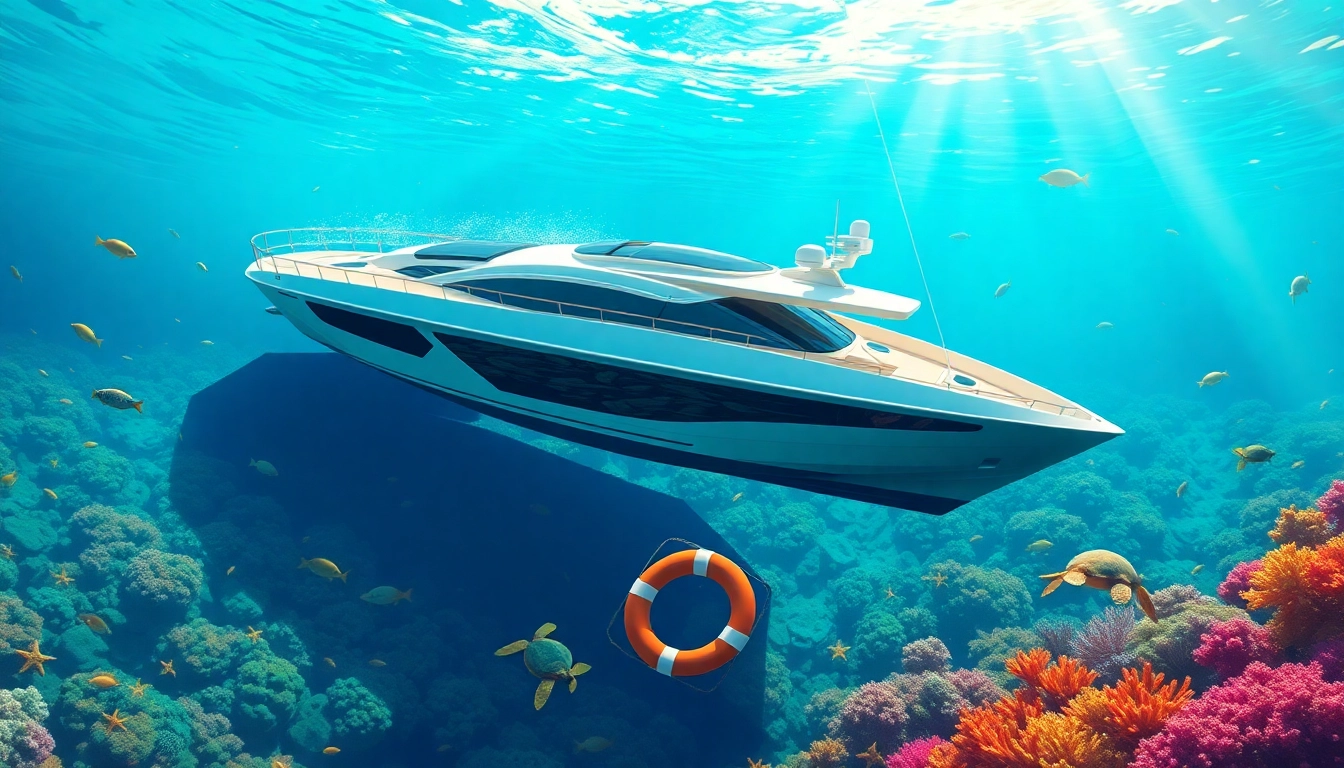 Explore the vibrant underwater world with the Marine88 yacht navigating pristine waters surrounded by marine life.