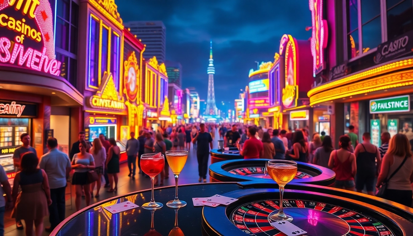 Explore the thrilling nightlife of ausvegas.xyz with bustling casinos and vibrant crowds.