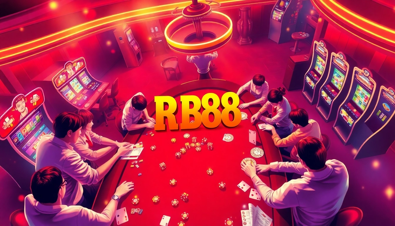 Experience the excitement of sports betting with RR88 in a bustling casino setting.