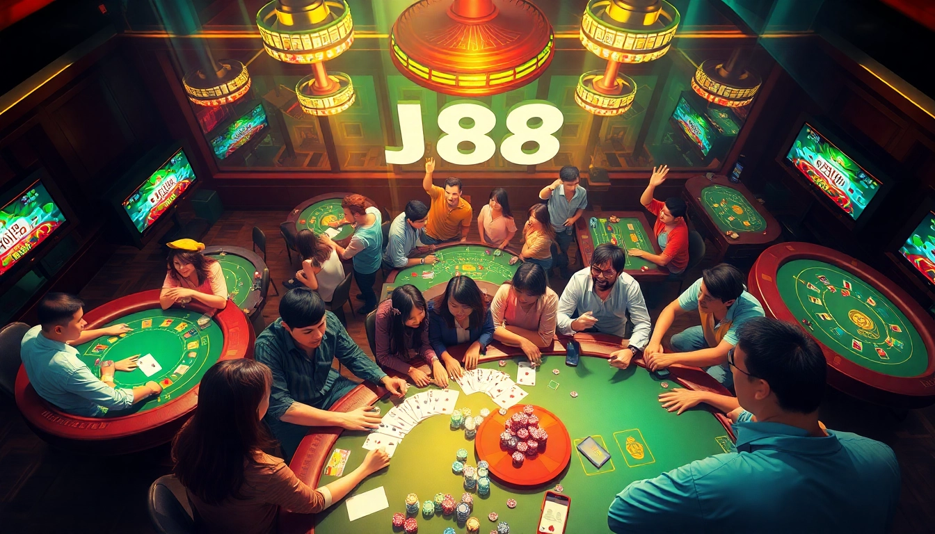 Experience the electrifying vibe at https://j88hh.com/ with players immersed in fun casino games.