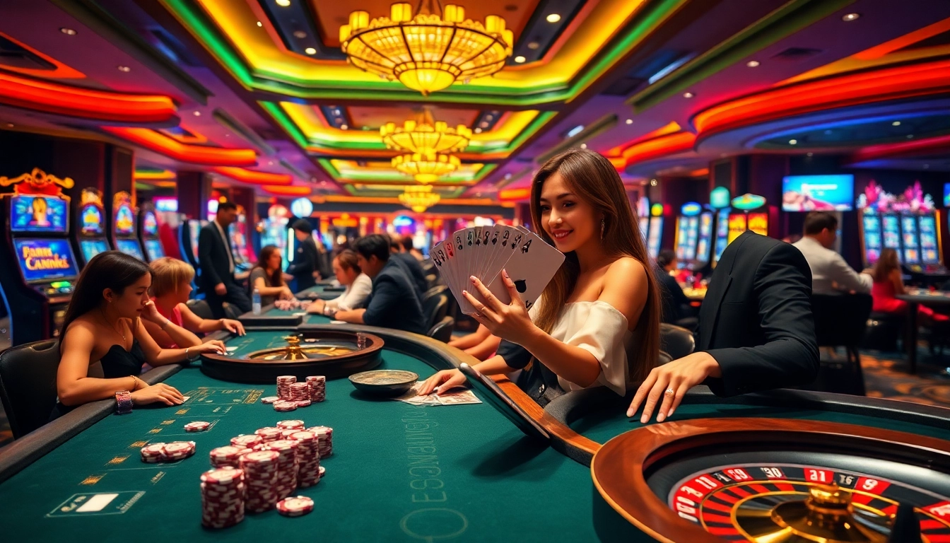 Engage with an AI girlfriend chat while playing exciting casino games at vibrant tables and machines.
