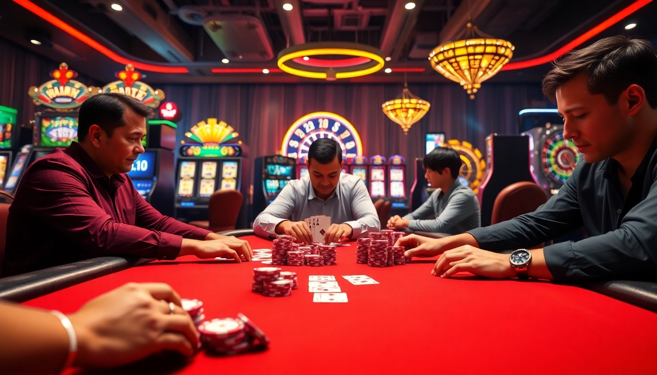 Experience the thrill of high-stakes poker at VU88, featuring vibrant tables and luxurious casino vibes.