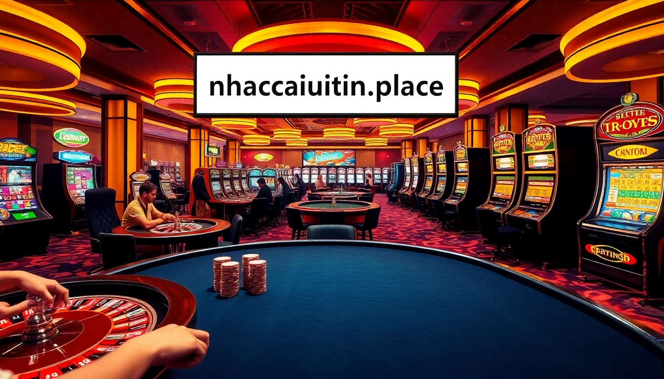 Experience the thrill with engaging casino activities at https://nhacaiuytin.place/, showcasing roulette tables and excited players.