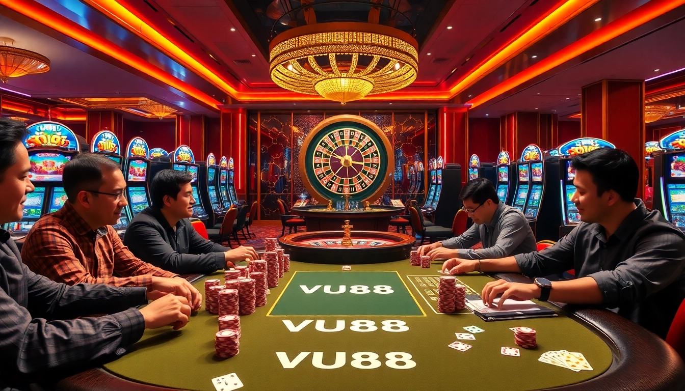 Experience the thrill of VU88 with players at a vibrant poker table.