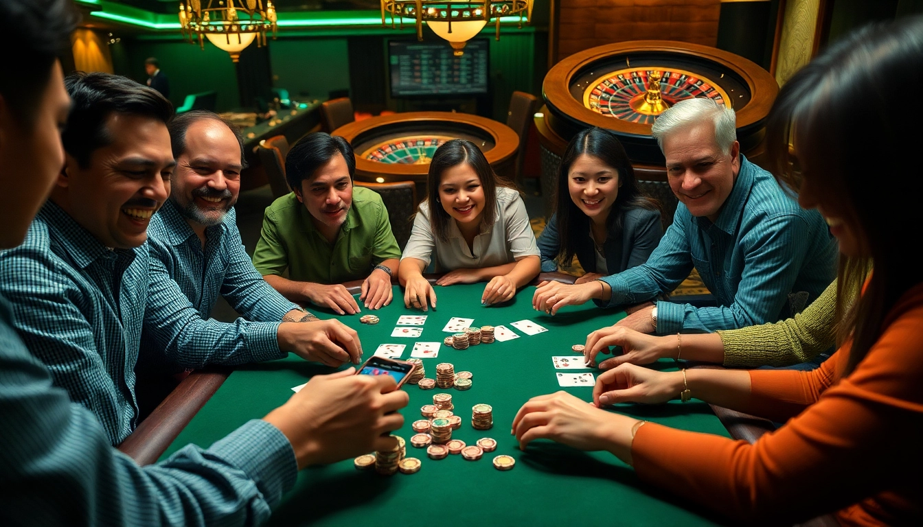 Experience the thrill of *bong da lu fun* at this vibrant poker table, where players strategize and compete for winnings.