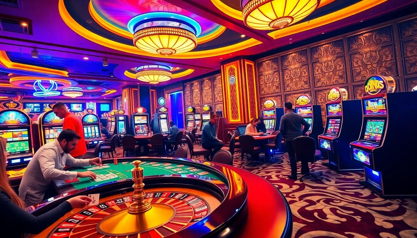 Experience the excitement of gambling with deneme bonusu veren siteler at a vibrant casino featuring poker tables and roulette wheels.