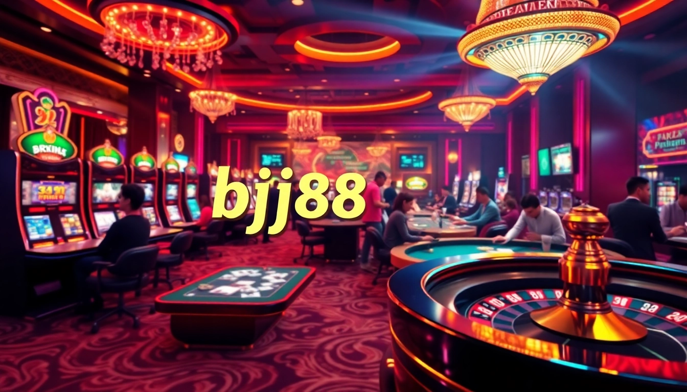 Experience the excitement of bj88 da ga in a vibrant online casino with illuminated poker tables and spinning slots.
