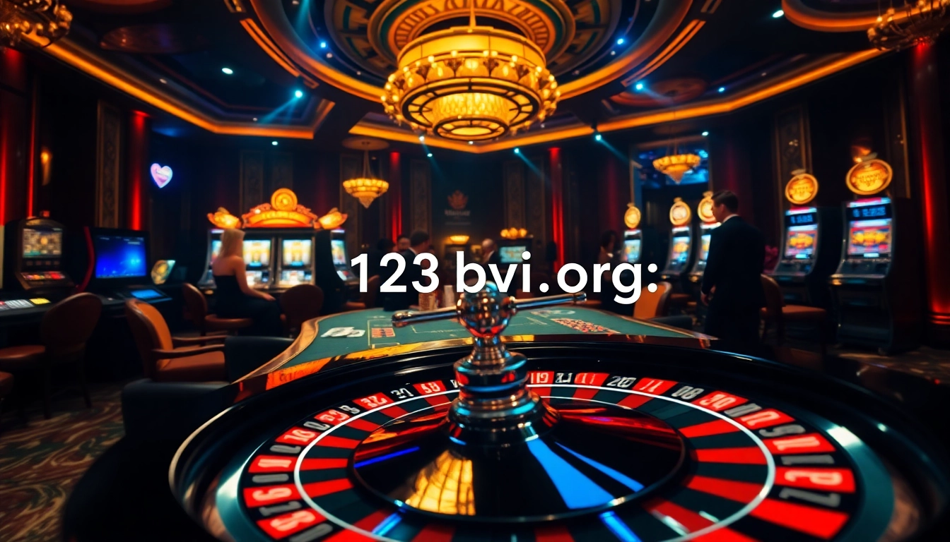 Explore the exciting gaming atmosphere at https://123bvi.org/ with players at a high-stakes poker table, vibrant slot machines, and dramatic lighting.