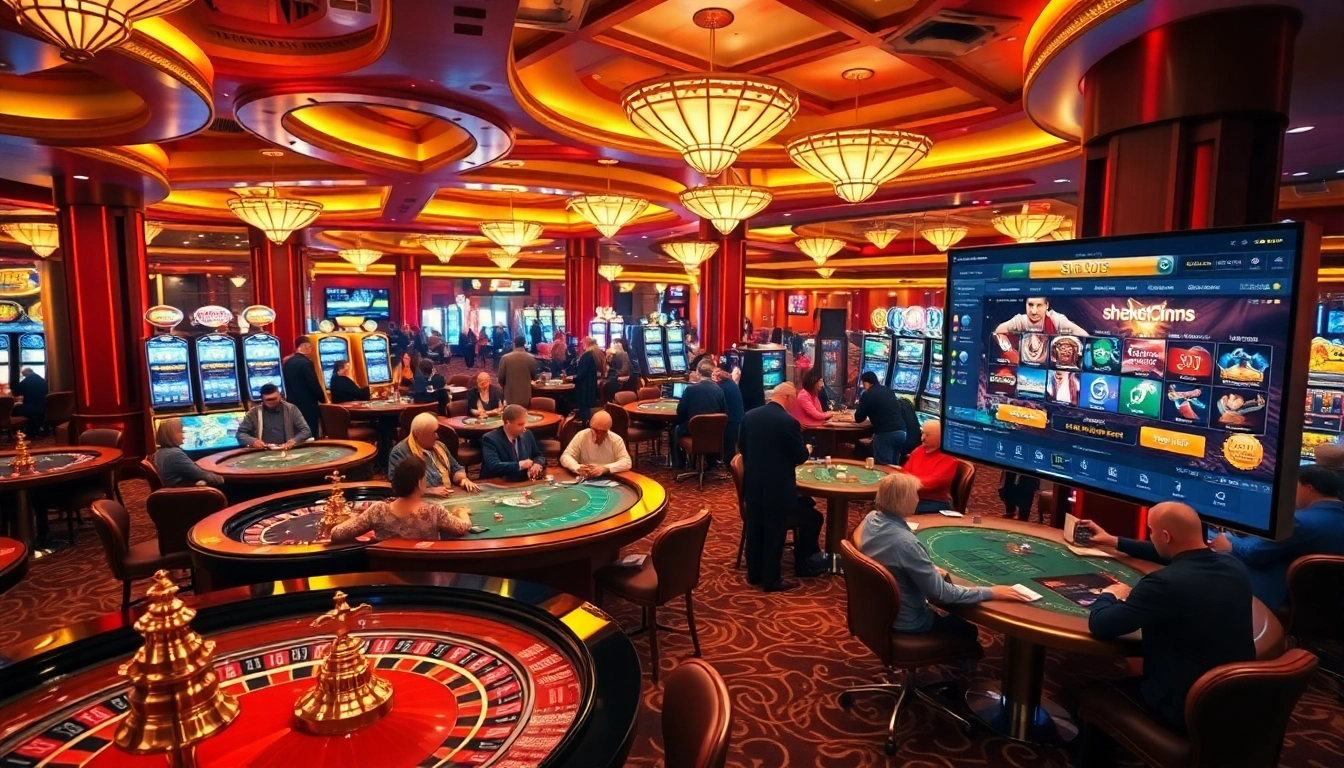 Explore the exciting casino environment showcasing players at tables and slots, enjoying the thrills of gambling at https://shbets.net/.