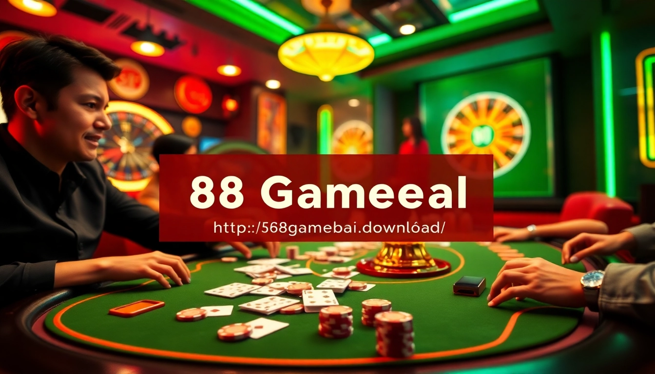 Experience the thrill of online gambling with 68gamebai.download/ at a vibrant poker table surrounded by eager players.