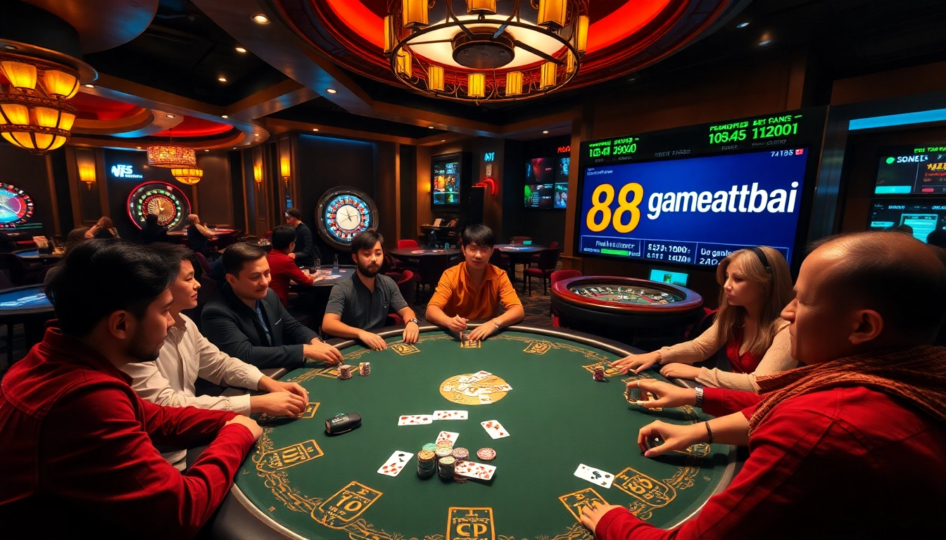 Exciting poker game at a casino, showcasing the excitement of players engaged in action - Discover more at https://68gamebai.download/.