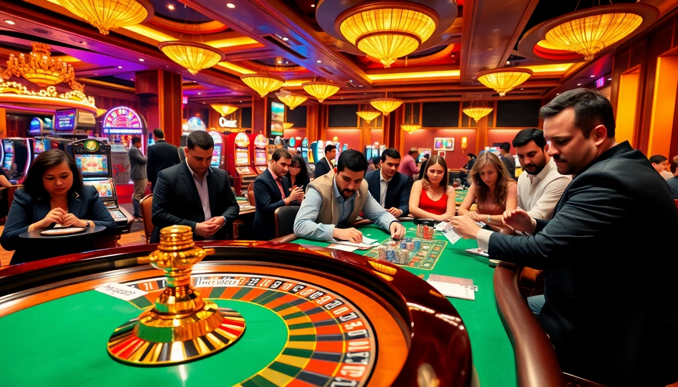 Experience the excitement of hgo909 daftar at a dynamic casino setting, where players engage with vibrant slot machines and intense poker games.