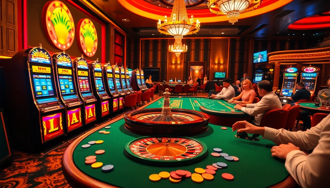 Experience the thrill of gambling at https://69vn.me.uk/ with bright slot machines and eager players at casino tables.