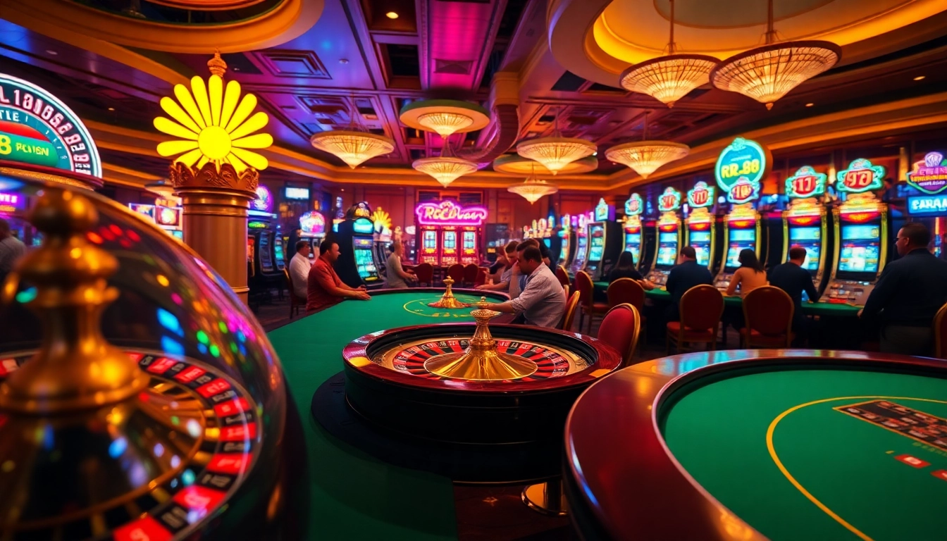 Experience the thrill of rr88 casino with lively gaming tables and vibrant slot machines.