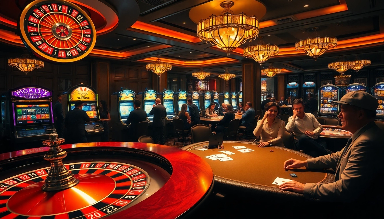 Gamblers enjoying a thrilling experience at a casino, capturing the excitement of https://123bvi.org/ with roulette, poker, and slots.