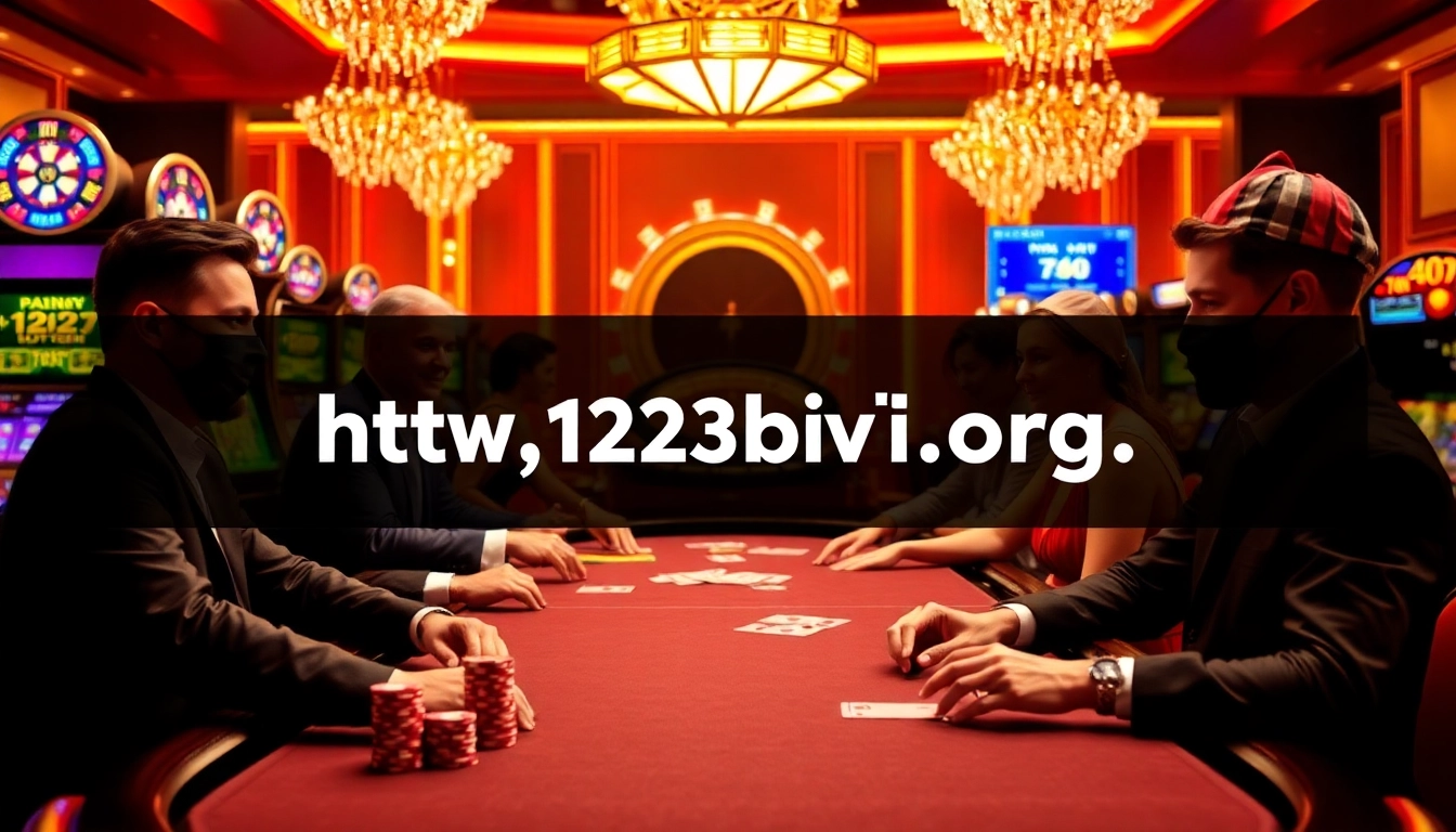 Experience the thrills of casino gaming at https://123bvi.org/, where players engage at a poker table surrounded by exciting casino elements.