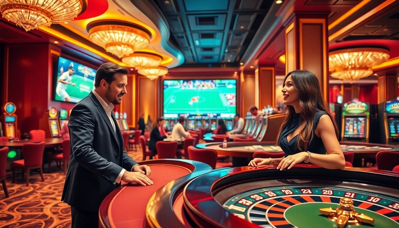 Experience GemBet's thrilling atmosphere with diverse players engaging in casino and sports betting.